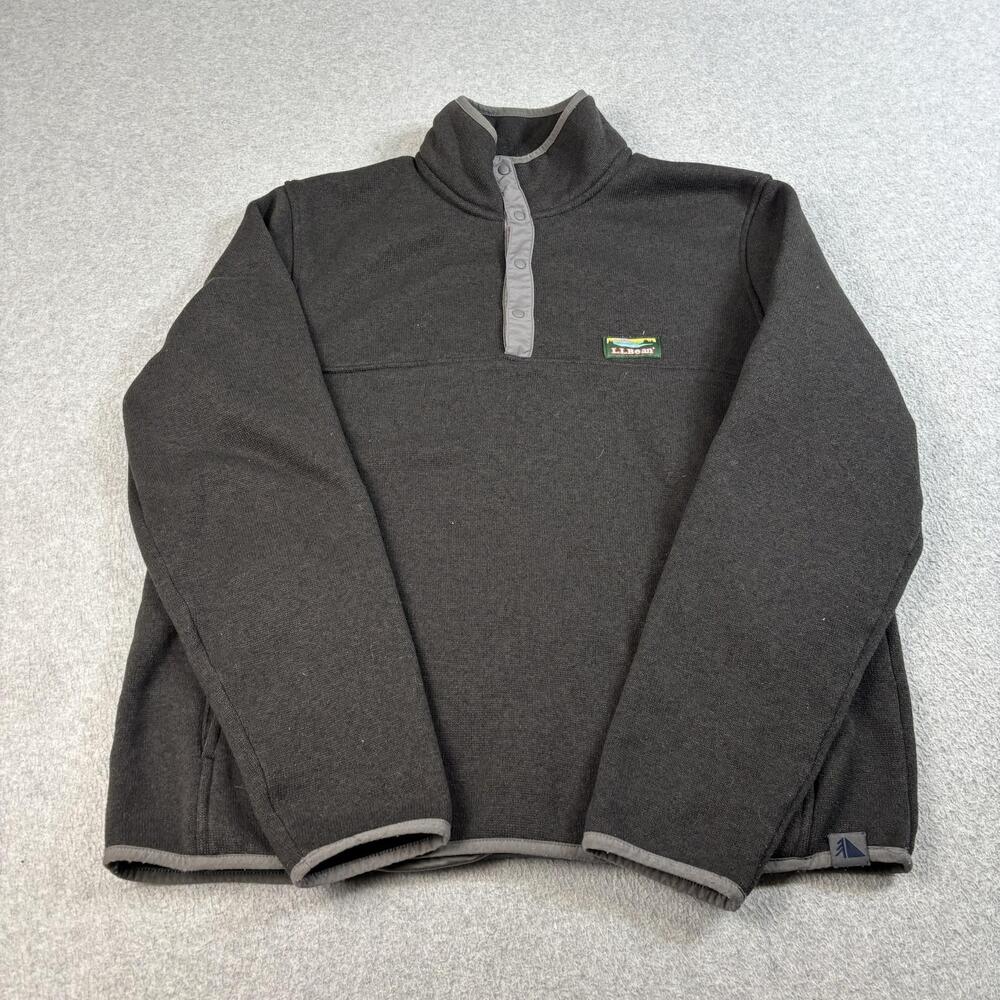 LL Bean Pullover Men Large Gray Fleece Snap Sweater Outdoor Hiking Comfortable